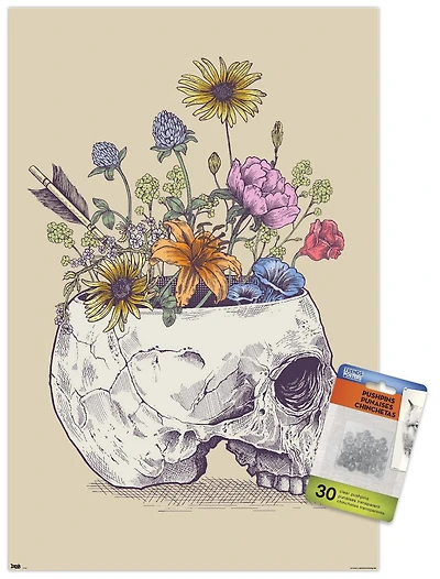 Rachel Caldwell - Flower Skull Wall Poster, 14.725" x 22.375" Framed