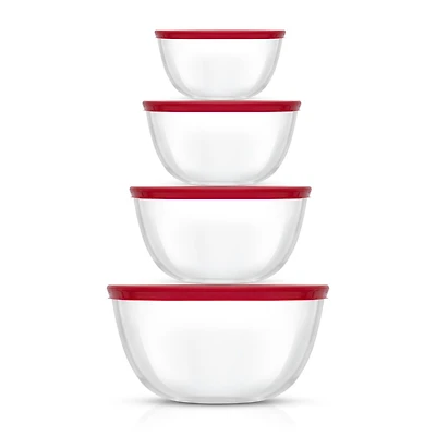 Ensemble de 4 Bols à Mélanger en Verre avec Couvercles JoyFul - Rouge
