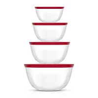 Ensemble de 4 Bols à Mélanger en Verre avec Couvercles JoyFul - Rouge