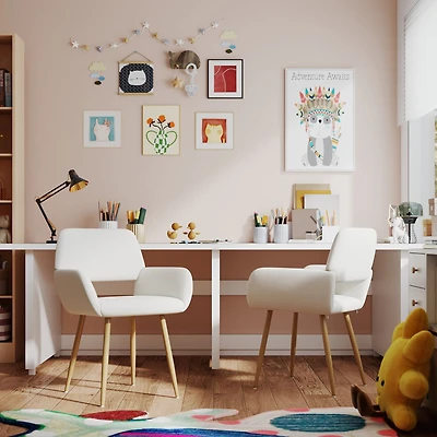 Homy Casa Set of 2 Modern Fabric Accent Armchairs with Open Back and Wooden Metal Legs