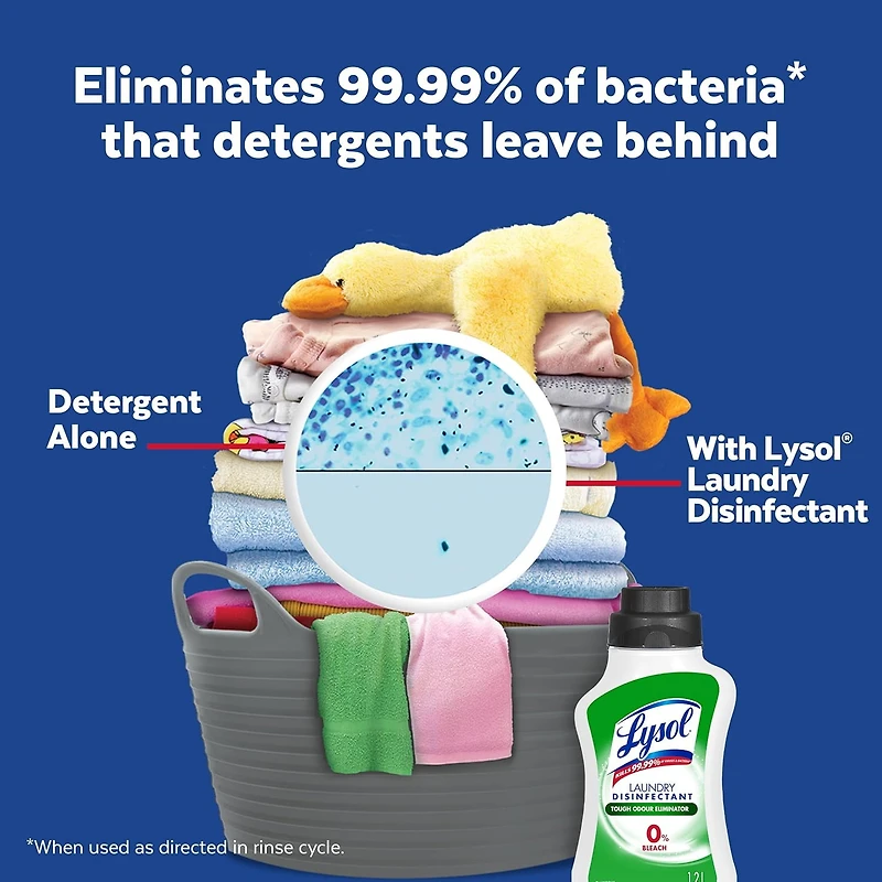 Lysol Laundry Disinfectant, Odour Eliminator, 0% Bleach, Eliminates germs that detergents may leave behind, 1.2 L