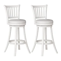 Lot de 2 tabourets de bar pivotants d'intérieur CorLiving Winston blancs avec assise en similicuir et dossier haut à lattes verticales