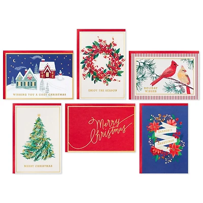 Assortiment de cartes Hallmark de Noël dans une boîte, motifs mignons (6 motifs, 36 cartes et enveloppes)