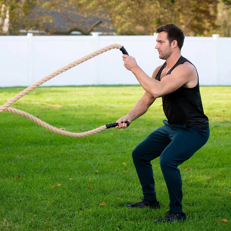 GoZone 20ft Battle Rope – Natural/Black, With rubberized grip