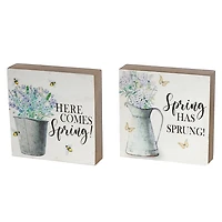 MDF Square Blocks Spring Floral - Set of 2