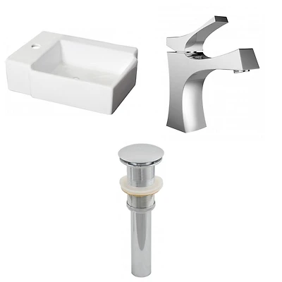 16.25-in. W Wall Mount White Bathroom Vessel Sink Set For 1 Hole Left Faucet AI-26191