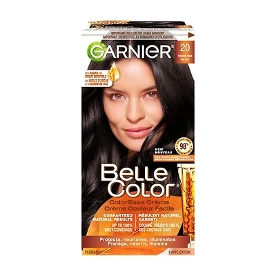 Garnier Belle Color Coloration Permanente, 20 Noir Brun, Couverture du Gris à 100%, Enrichi aux Huiles d'Argan et de Germe de Blé - 1 Application