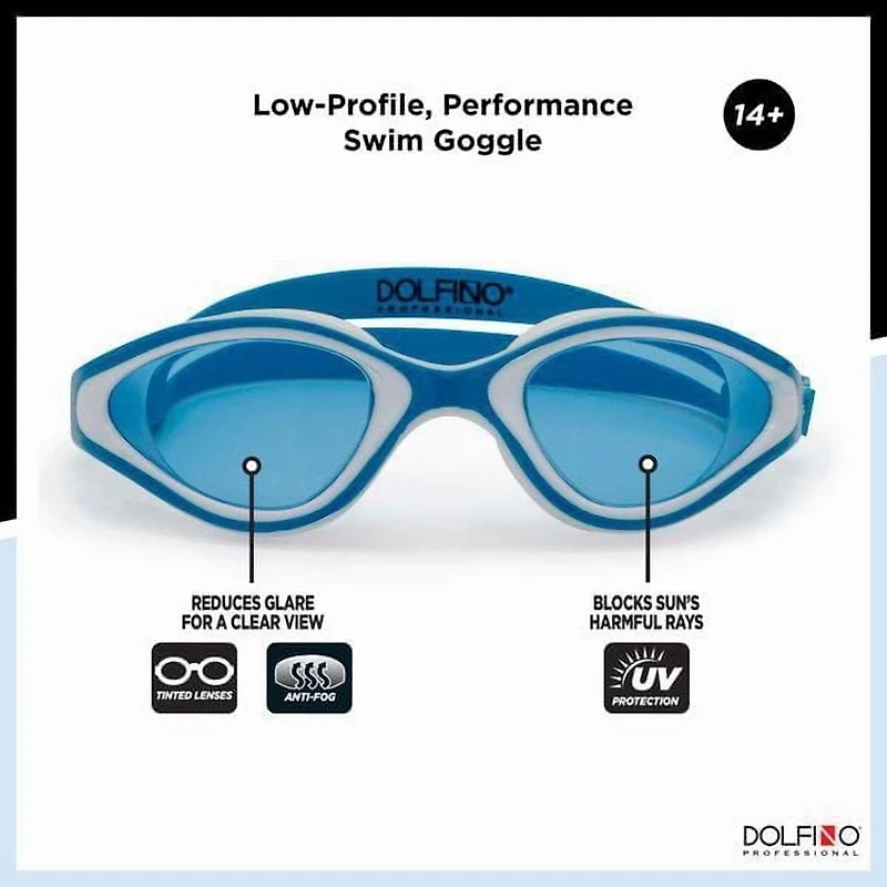 Lunettes de natation Dolfino Pro Performa pour adultes - Bleu / Blanc