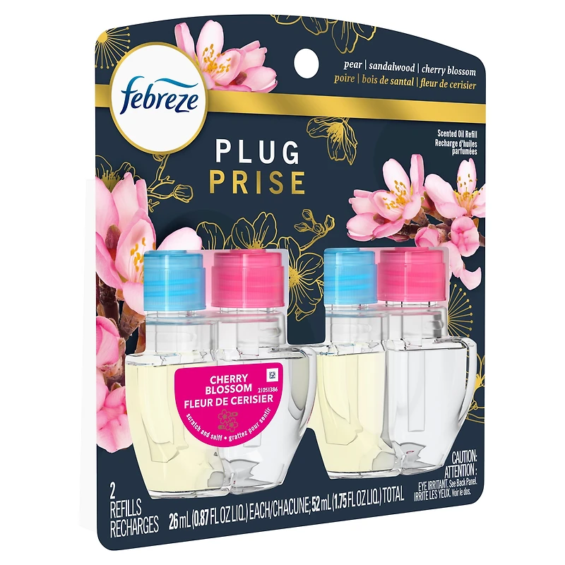 Febreze Désodorisant à Brancher, Recharge d'Huile Parfumée Anti-Odeurs, Fleur de Cerisier 2 Recharges