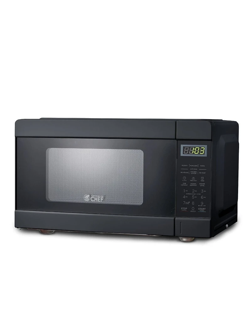 COMMERCIAL CHEF 0.9 Cu Ft Microwave with 10 Power Levels, Push Button and Child Lock, 900 Watt Microwave with Digital Controls, Countertop Microwave with Timer and Quick-Touch Menu, Black