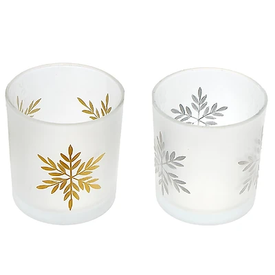 Photophores En Verre Dépoli (Flocon De Neige) (Assortiment) - Lot De 2