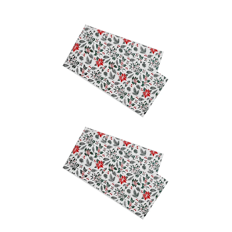 Cotton Table Runner (54") (Mistletoe Poinsettia) - Set of 2