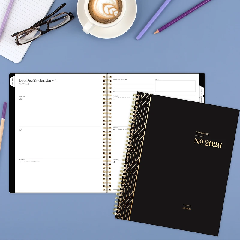 Agenda hebdomadaire Cambridge Workstyle Classic Black 2026, grand format Agenda