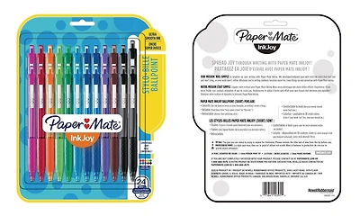 Stylos à bille Paper Mate InkJoy 300RT, stylos rétractables, pointe moyenne (1,0 mm), couleurs assorties 24 unités