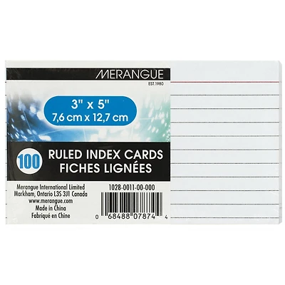 Merangue Fiches lignées, 3 po x 5 po, 100 Feuilles/paquet, Paquet de 4