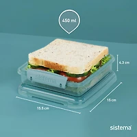 Sistema Ocean Bound Plastic Sandwich Box, 450 mL Food Storage Container and Lunch Box, BPA-Free, Made Using Recycled Plastic