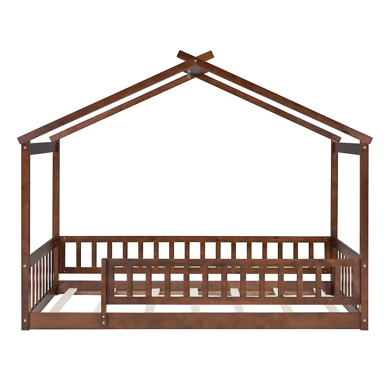 Cadre de lit cabane en bois Noble House pour lit simple avec clôture, noyer