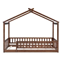 Cadre de lit cabane en bois Noble House pour lit simple avec clôture, noyer