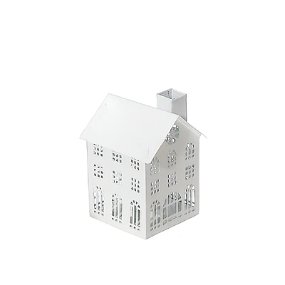 White Metal House Tealight Holder (Small) - Set of 2