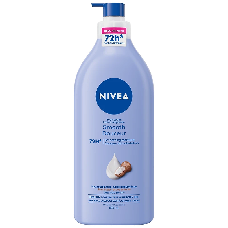 NIVEA Smooth 72-Hr Moisturizing Body Lotion for Dry Skin with Hyaluronic Acid, 625 mL, 625mL Pump Bottle