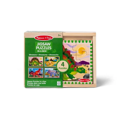 Melissa & Doug Dinosaurs 4-in-1 Wooden Jigsaw Puzzles in a Storage Box (48 pcs) - FSC Certified