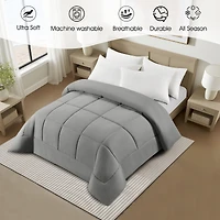 Swift Home Basic Down Alternative Comforter, All Season Hypoallergenic Cozy Comforter, Queen, Light Grey