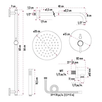 L'ensemble de robinet de couche akuaplus® ELITE avec cartouche à pression balancée et inverseur 2 voies plus 1, Un sytème de barre murale réglable avec douchette et pommeau avec raccord en laiton.