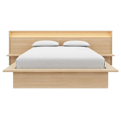 Chambre à coucher Monroe Queen Size avec cadre de lit à lattes, tête de lit large avec éclairage et étagères