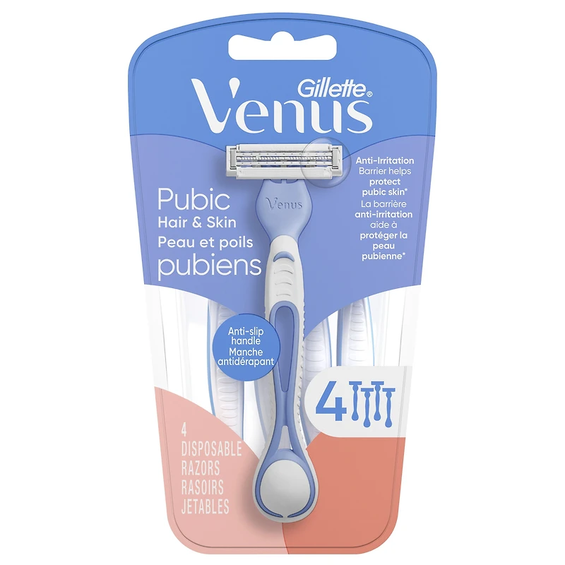 Rasoirs jetables Gillette Venus pour la peau et les poils pubiens, pour femmes, 4 u