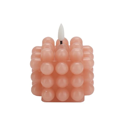 CHANDELLE EN CIRE AVEC FLAMME VACILLANTE RÉALISTE, FINITION À BULLES