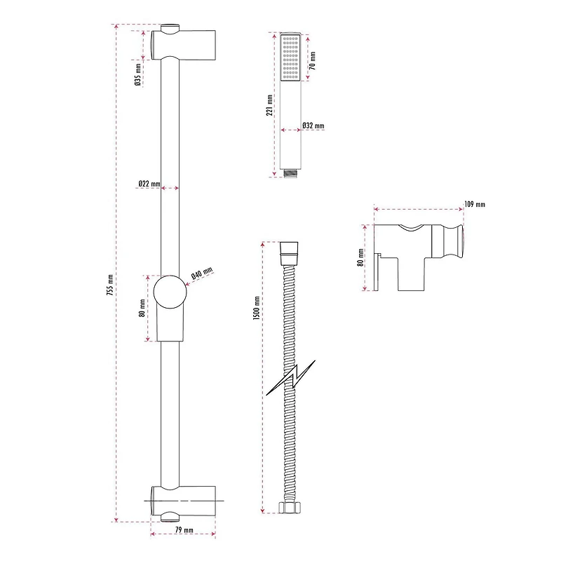 akuaplus® 1-Spray Matte Black Round Shower Head with Adjustable Post