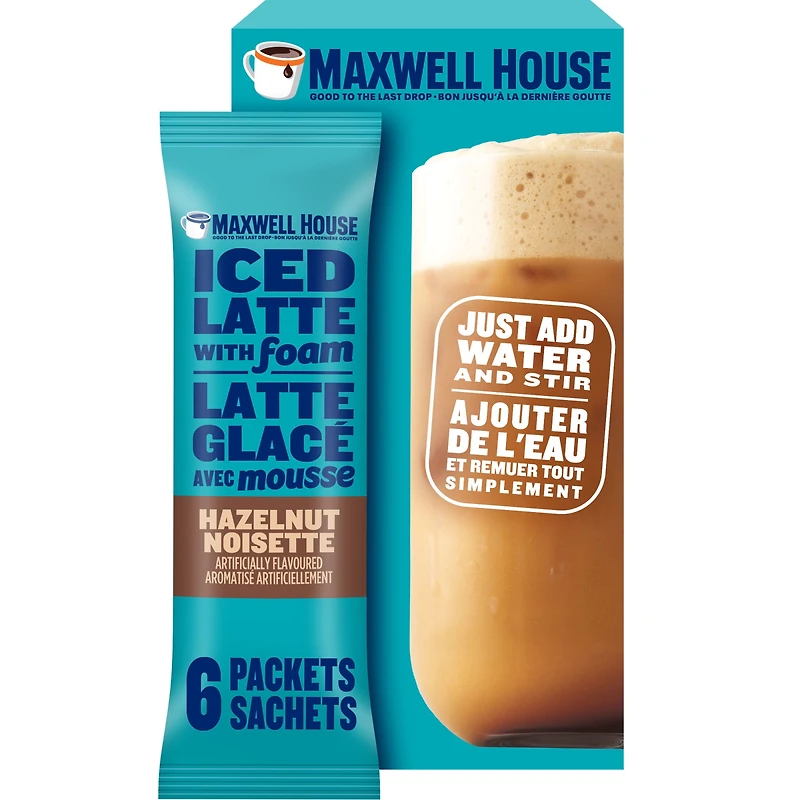 Maxwell House Hazelnut Iced Latte with Foam Drink Mix, 165 g, 6 Packets, Casein-Free, MW ICED LATTE FOAM HAZELNUT 165G
