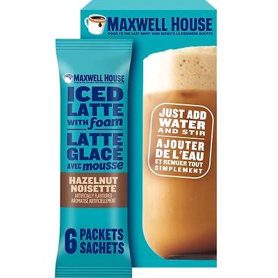 Maxwell House Hazelnut Iced Latte with Foam Drink Mix, 165 g, 6 Packets, Casein-Free, MW ICED LATTE FOAM HAZELNUT 165G