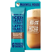 Maxwell House Hazelnut Iced Latte with Foam Drink Mix, 165 g, 6 Packets, Casein-Free, MW ICED LATTE FOAM HAZELNUT 165G