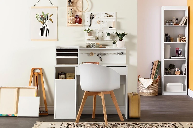South Shore Crea Table de bricolage avec huche-Blanc solide