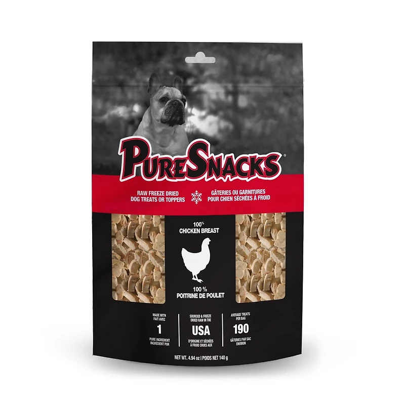 PureSnacks gâteries séchées à froid de poitrine de poulet pour chien Gâteries pour chiens à ingrédient unique