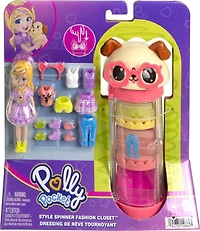 Polly Pocket Style Spinner Fashion Closet Playset with Polly Doll and Puppy Theme, Fashion Tube Collection