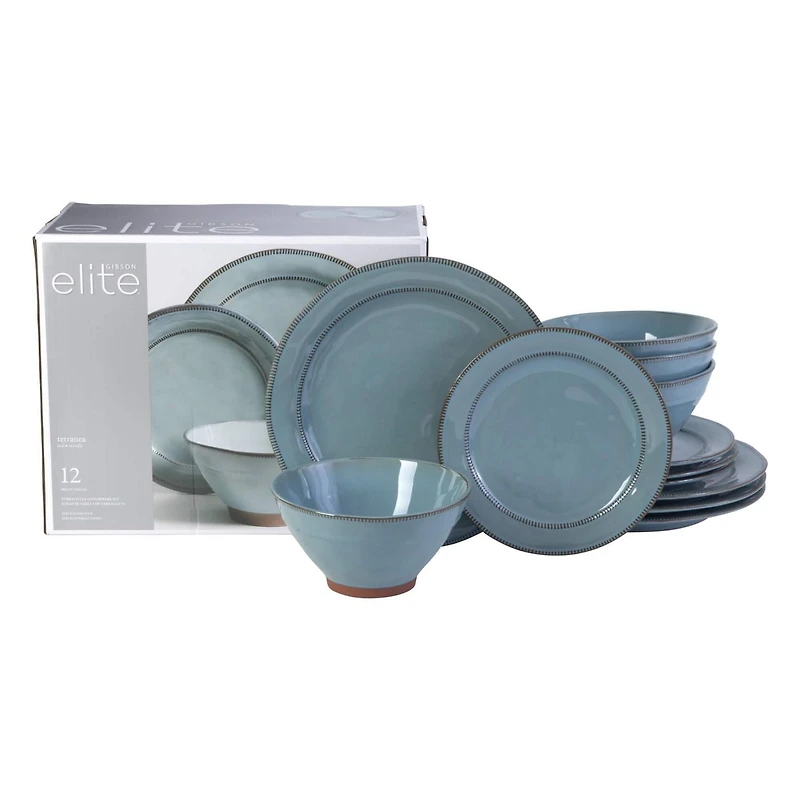 Gibson Elite Terranea Service de table 12 pièces Bleu sarcelle Terre cuite