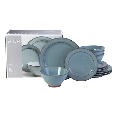Gibson Elite Terranea Service de table 12 pièces Bleu sarcelle Terre cuite