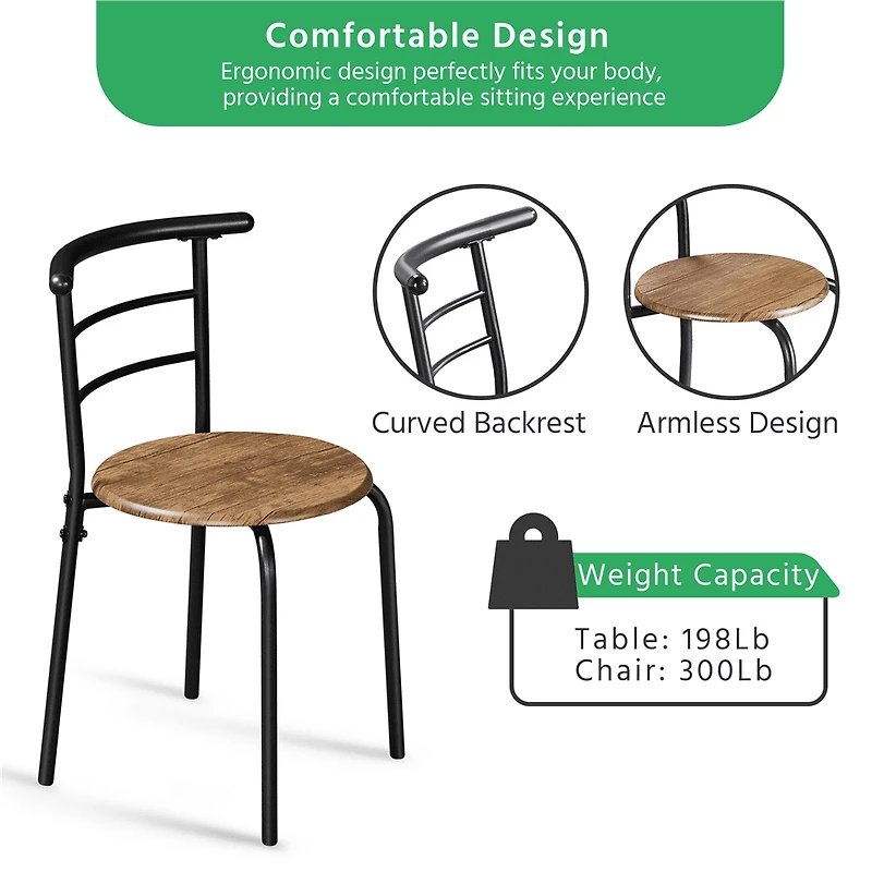 Fullfurnique Ensemble de salle à Manger Rond Moderne 3 Pièces avec Table et 2 Chaises Pieds en Acier, Brun