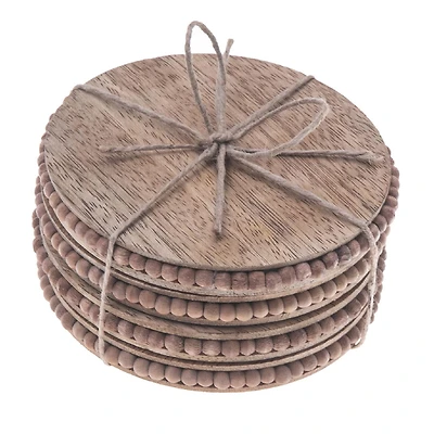 Set Of 4 Natural Beaded Round Coasters