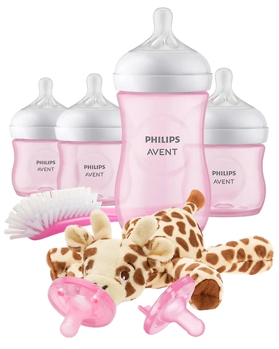 Philips Avent Natural Baby Bottle Pink Baby Gift Set With Snuggle, SCD838/03, Avent Baby Bottle Gift Set