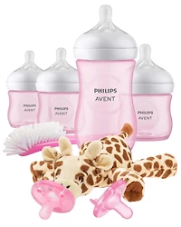 Philips Avent Natural Baby Bottle Pink Baby Gift Set With Snuggle, SCD838/03, Avent Baby Bottle Gift Set