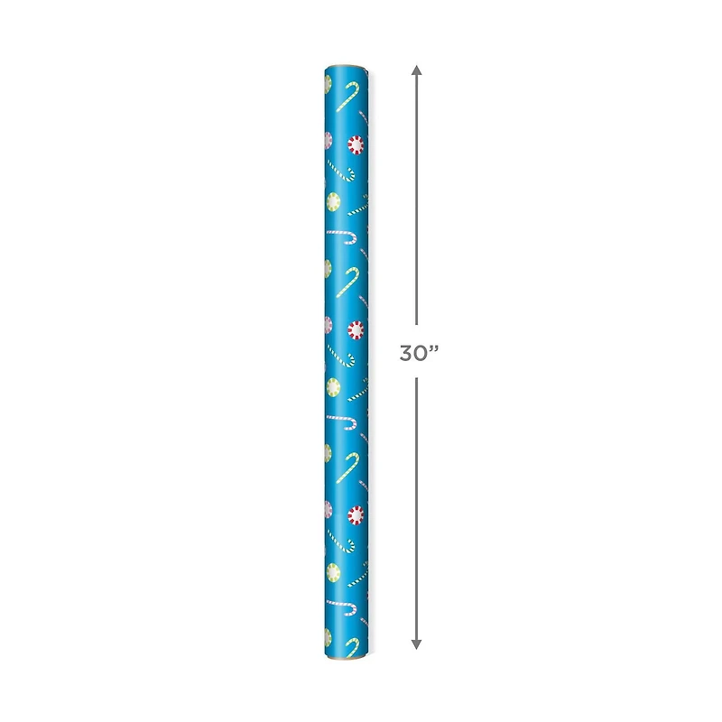 Hallmark 30" Candy Canes on Blue/Dots on Red Reversible Christmas Wrapping Paper Roll, 269 sq. ft.