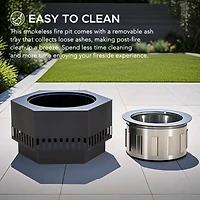 Sunjoy Foyer extérieur sans fumée 28 pouces avec cendrier amovible, foyer à bois portatif extérieur avec housse en PVC et tisonnier, idéal pour le camping, les feux de camp et le jardin, noir