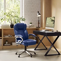 CorLiving Leon Faux Leather PU Fabric Upholstered Adjustable Height Lumbar Support Tilting Executive Office Chair