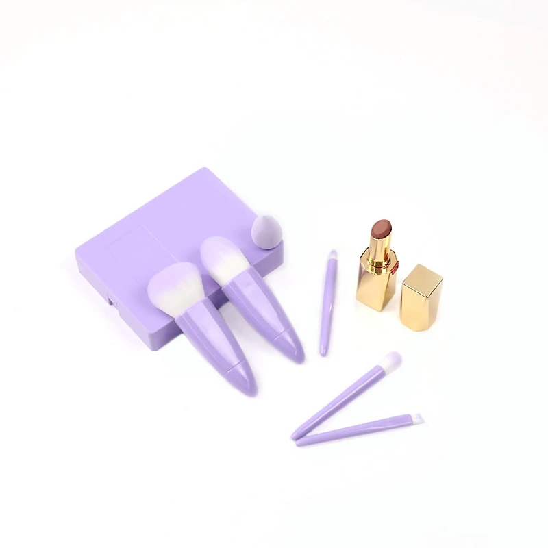 Ensemble de brosses de maquillage de voyage facile à prendre Ensemble de brosses de maquillage de voyage facile à prendre, 6pcs Mini Kit de brosses cosmétiques de fonction complète, 1pc éponge (6pcs avec miroir)