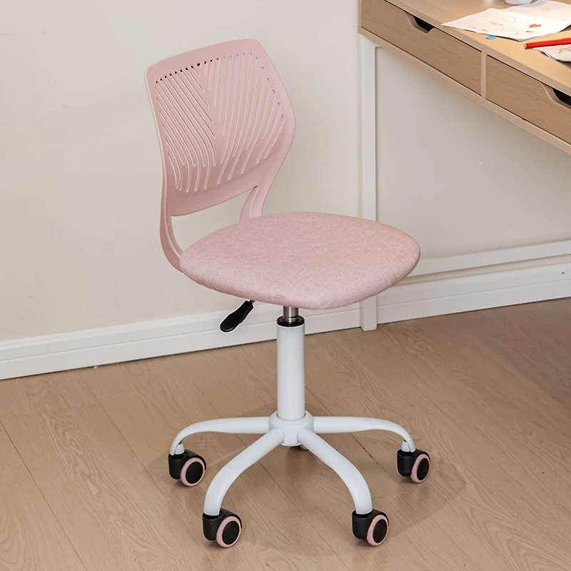Chaise de bureau pivotante réglable Homy Casa avec assise rembourrée pour bureaux d'étude en dortoir, tissu rose