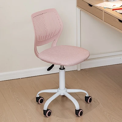 Chaise de bureau pivotante réglable Homy Casa avec assise rembourrée pour bureaux d'étude en dortoir, tissu rose