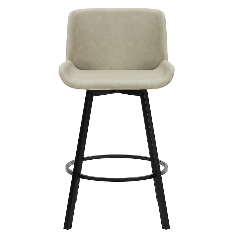 Tabouret de Comptoir, 26 po, avec Siège Pivotant, Jeu de 2, Moderne en Similicuir et Métal - Ivoire d'Époque et Noir